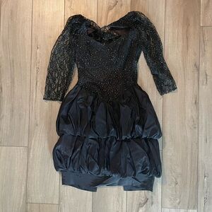 Vintage Nuance Black Lace Bubble Skirt Cocktail Dress